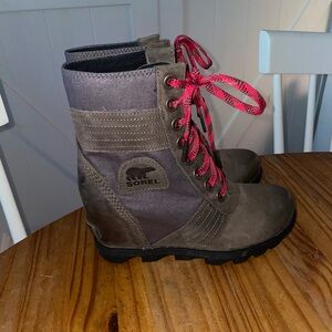 Sorel Boots Womens Gray Lexie Lace Up Hidden Wedge Casual Comfort Leather Sz 6.5